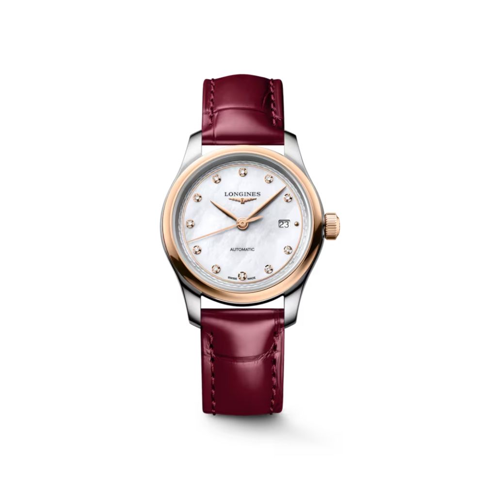 Longines Master Collection Madreperla Bianca Cuoio Bordeaux Oro Rosa Automatico 30mm Longines Master Collection Madreperla Bianca Cuoio Bordeaux Oro Rosa Automatico 30mm