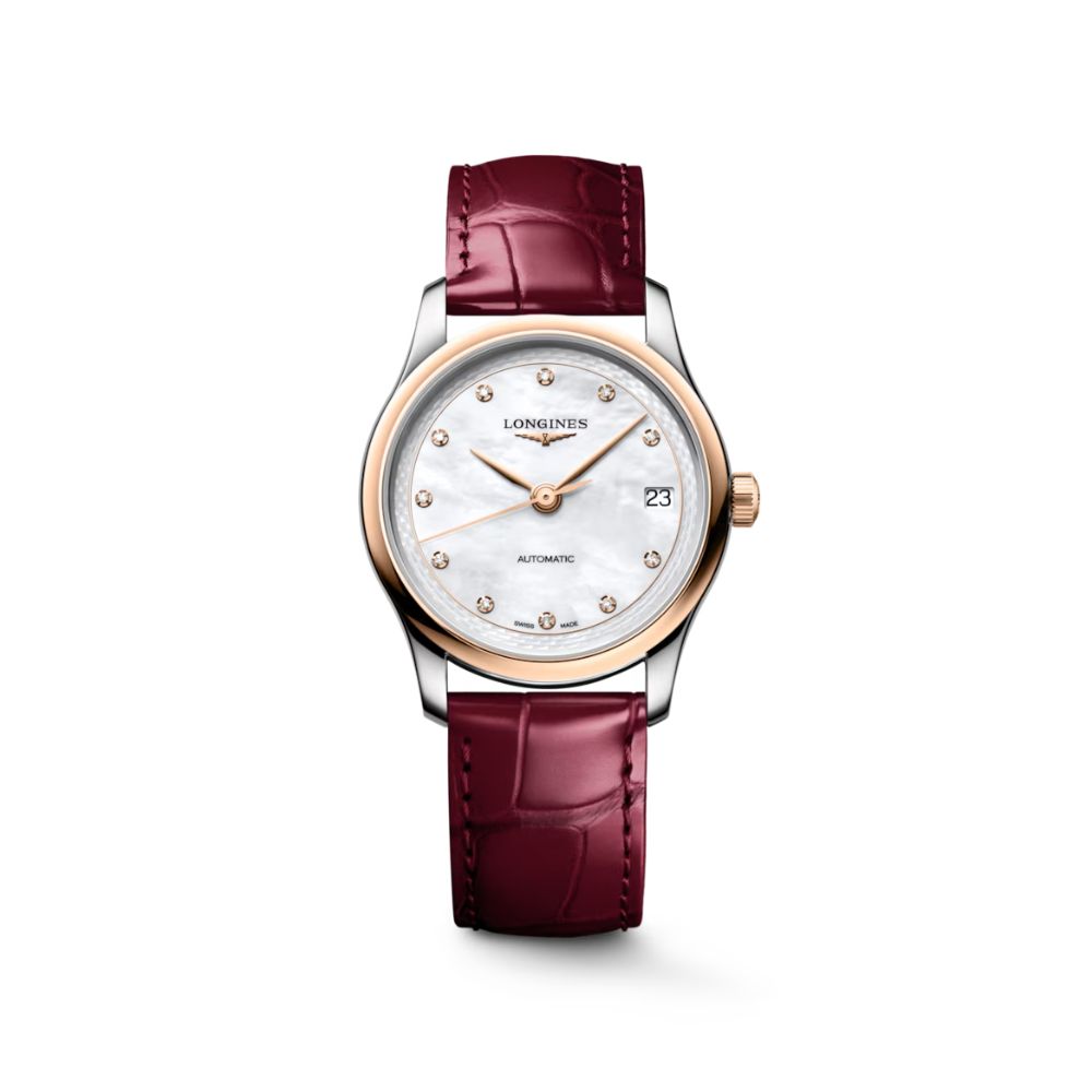 Longines Master Collection Madreperla Bianca Cuoio Bordeaux Oro Rosa Automatico 34mm Longines Master Collection Madreperla Bianca Cuoio Bordeaux Oro Rosa Automatico 34mm
