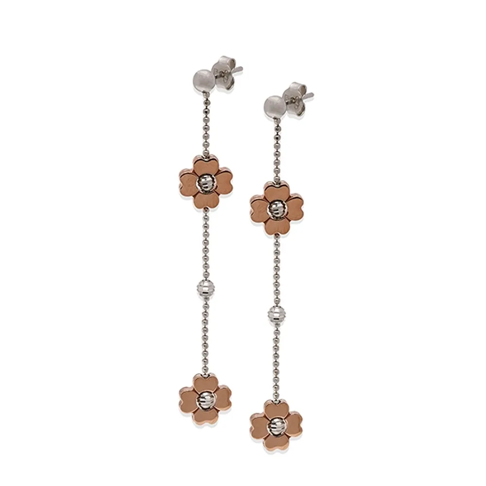 Desmos 4 Hearts 1 Rose Plated Silver Earrings