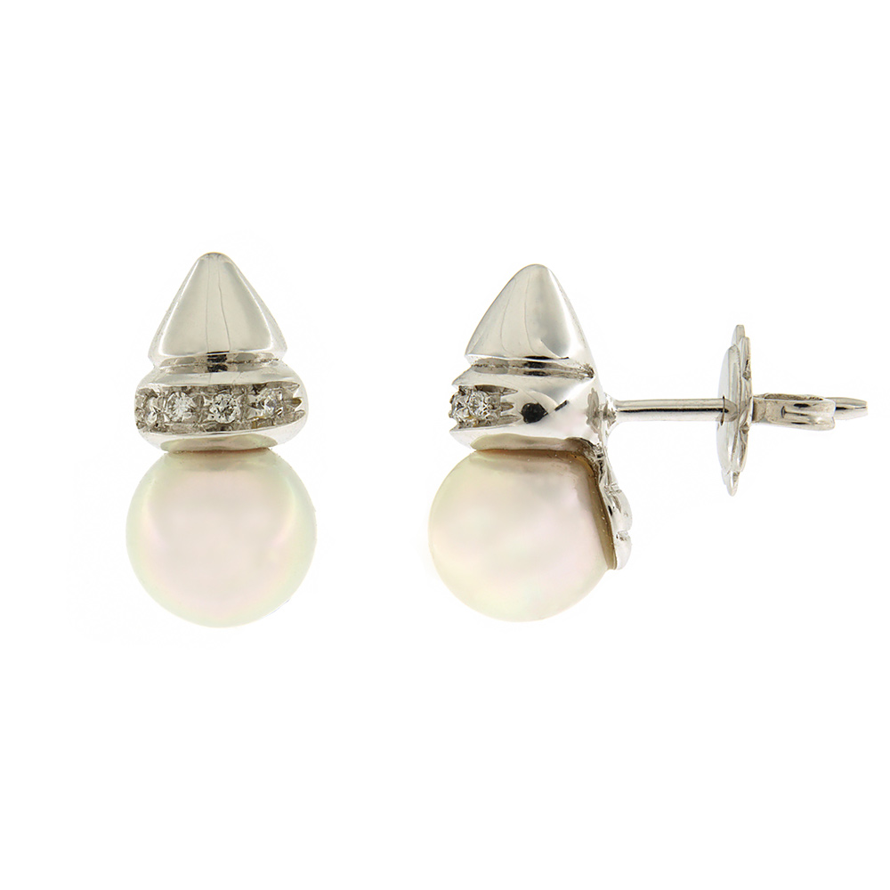 Fabio Ferro Earrings in White Gold with Japanese Cultured Pearls and Diamonds