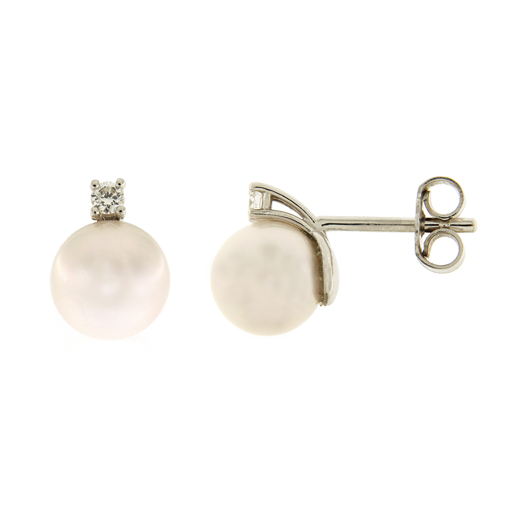 Fabio Ferro Earrings with Japanese Sea Pearls with Diamonds 8.5-9 mm