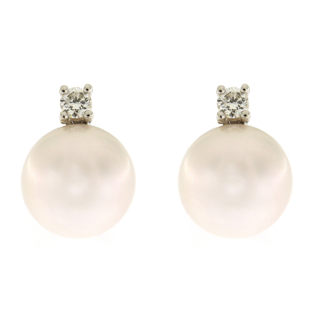 Fabio Ferro Earrings with Japanese Sea Pearls with Diamonds 8.5-9 mm