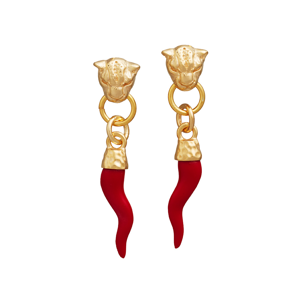 Giovanni Raspini Golden Leopard and Cornino Earrings