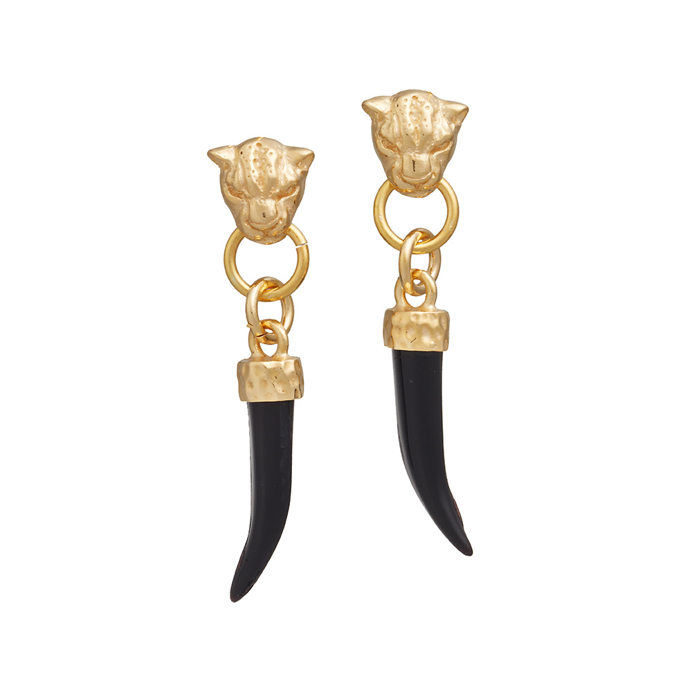 Giovanni Raspini Golden Leopard and Black Fang Earrings