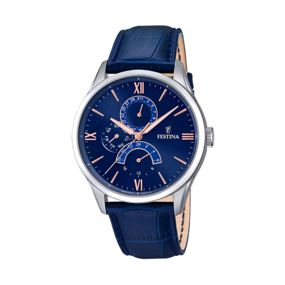 Festina Retro Azzurro Leder Quarz 43 mm Uhr