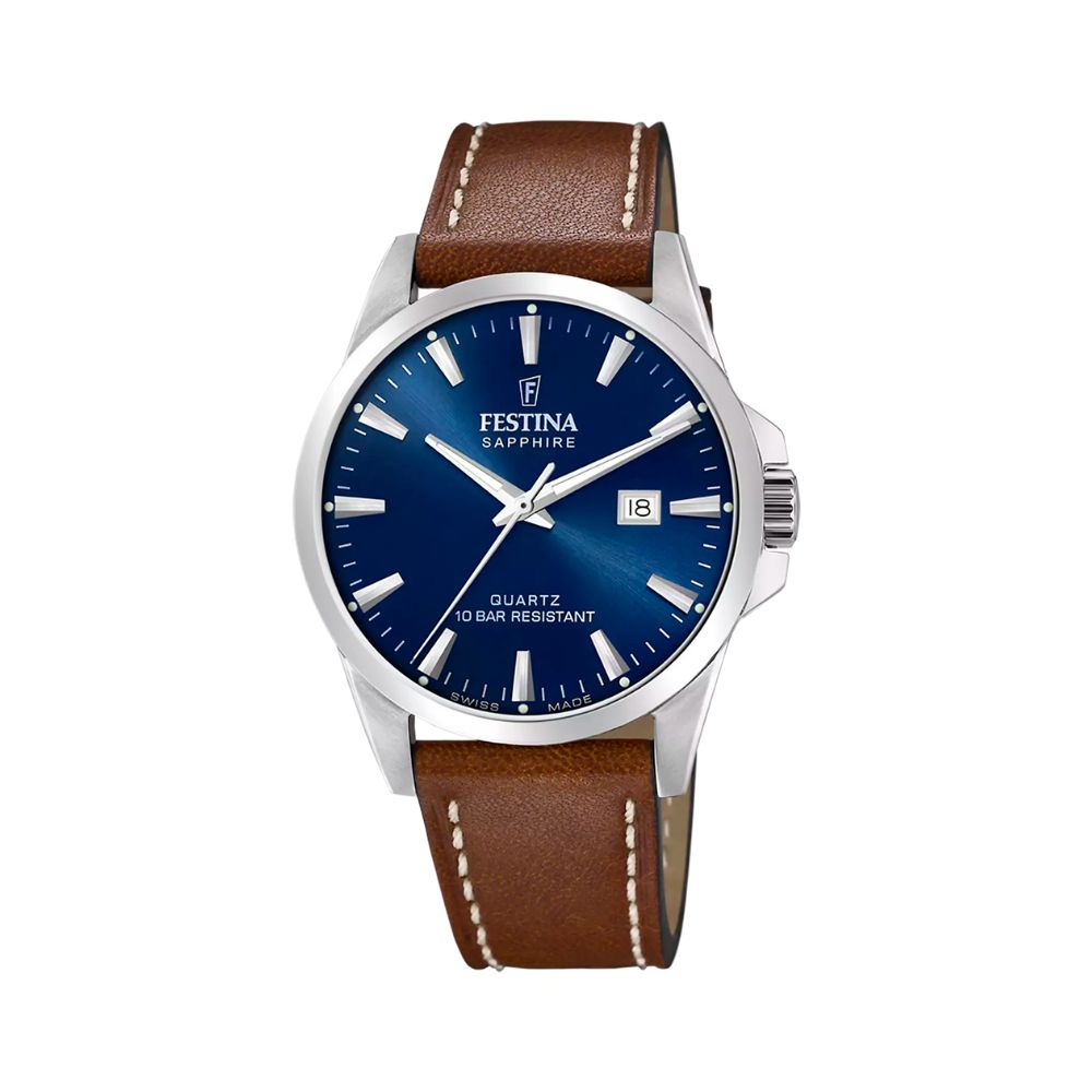 Festina Swiss Made Azure Leder Quarz 41 mm Uhr