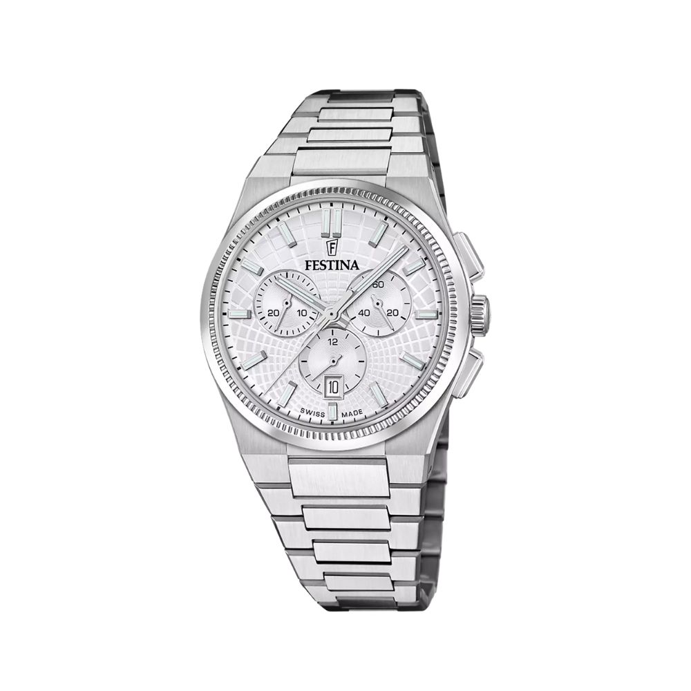 Festina Swiss Made Grau Stahl Quarzuhr 42.5 mm