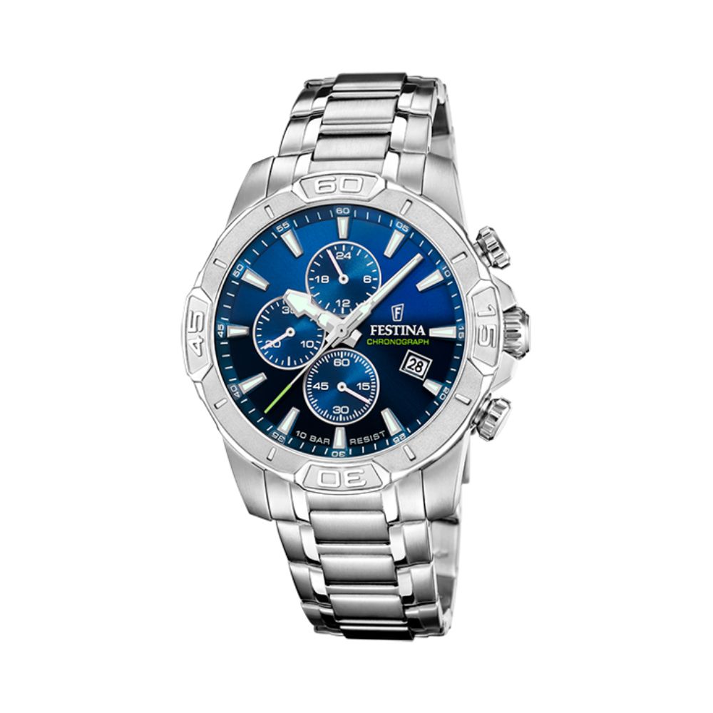 Festina Timeless Chronograph Blau Stahl Quarz 45 mm Uhr