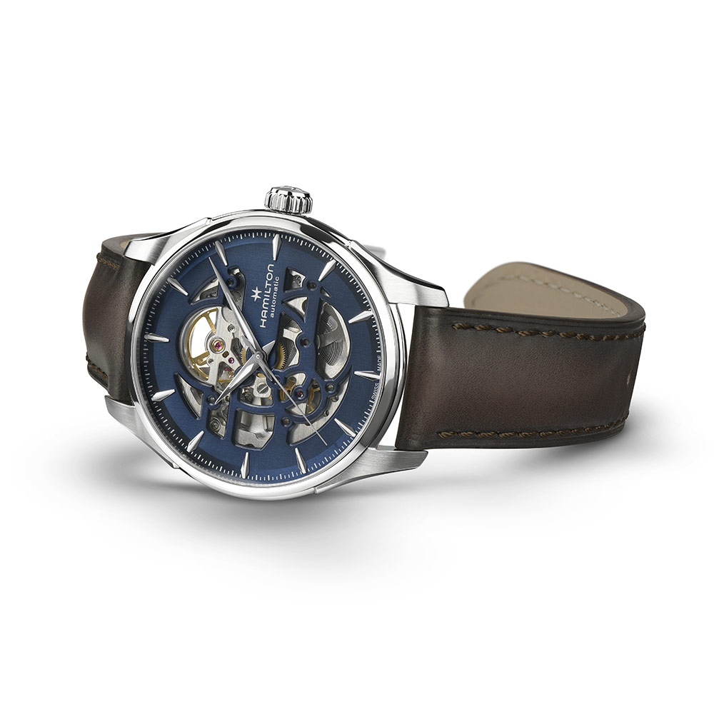 Hamilton Jazzmaster Skeleton Auto Lederuhr Blaues Zifferblatt 40 mm