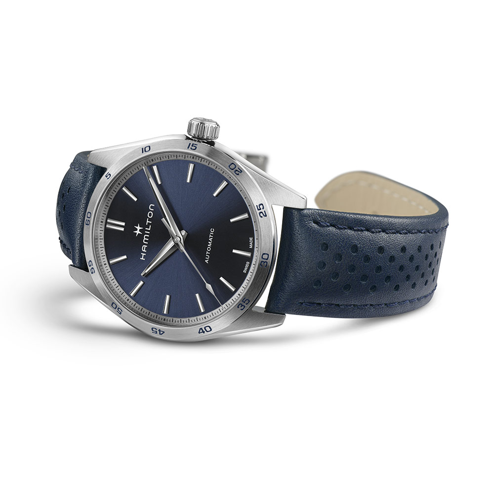 Orologio Hamilton Jazzmaster Performer Auto Blu Acciaio Pelle Blu 38 mm