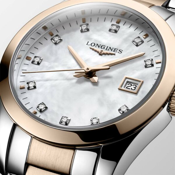 Longines Conquest Classic Rosa Uhr mit Perlmutt und Quarz Diamanten 29,5 mm