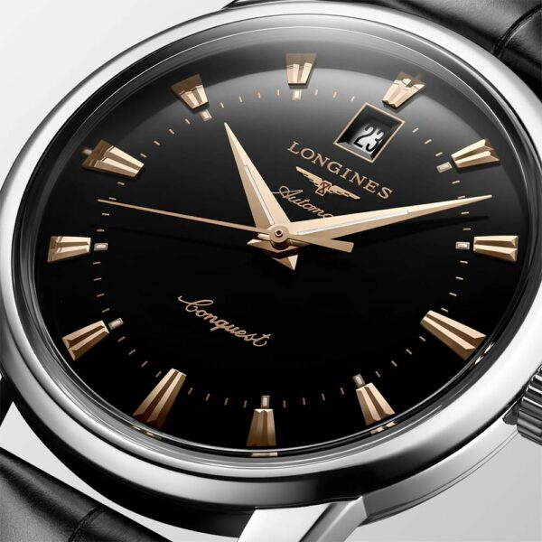 Longines Conquest Heritage Automatic Schwarz Lackiert Poliertes Leder 40 mm Uhr