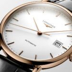 Longines Elegant Collection Automatikuhr aus schwarzem Leder Weiß matt 37 mm