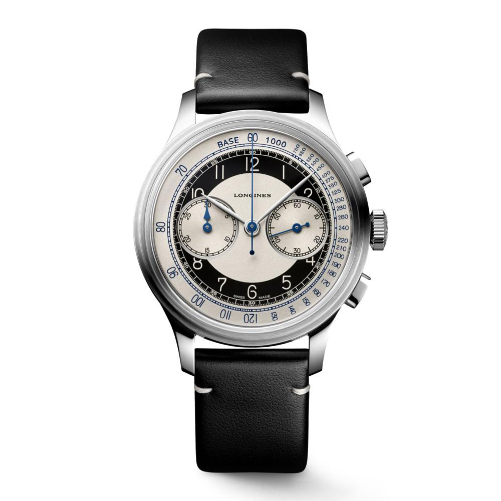 Orologio Longines Heritage Classic Chronograph Automatico Acciaio Argento Pelle Nero 40 mm