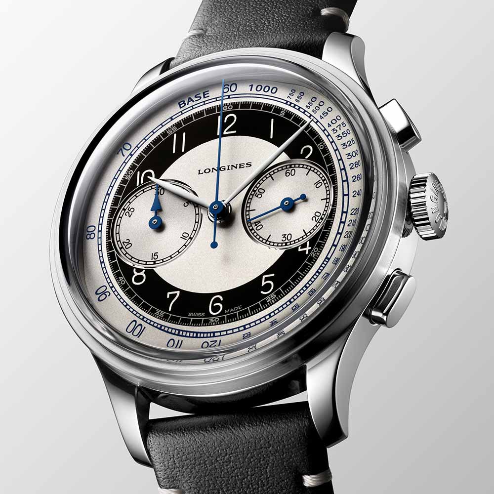 Orologio Longines Heritage Classic Chronograph Automatico Acciaio Argento Pelle Nero 40 mm