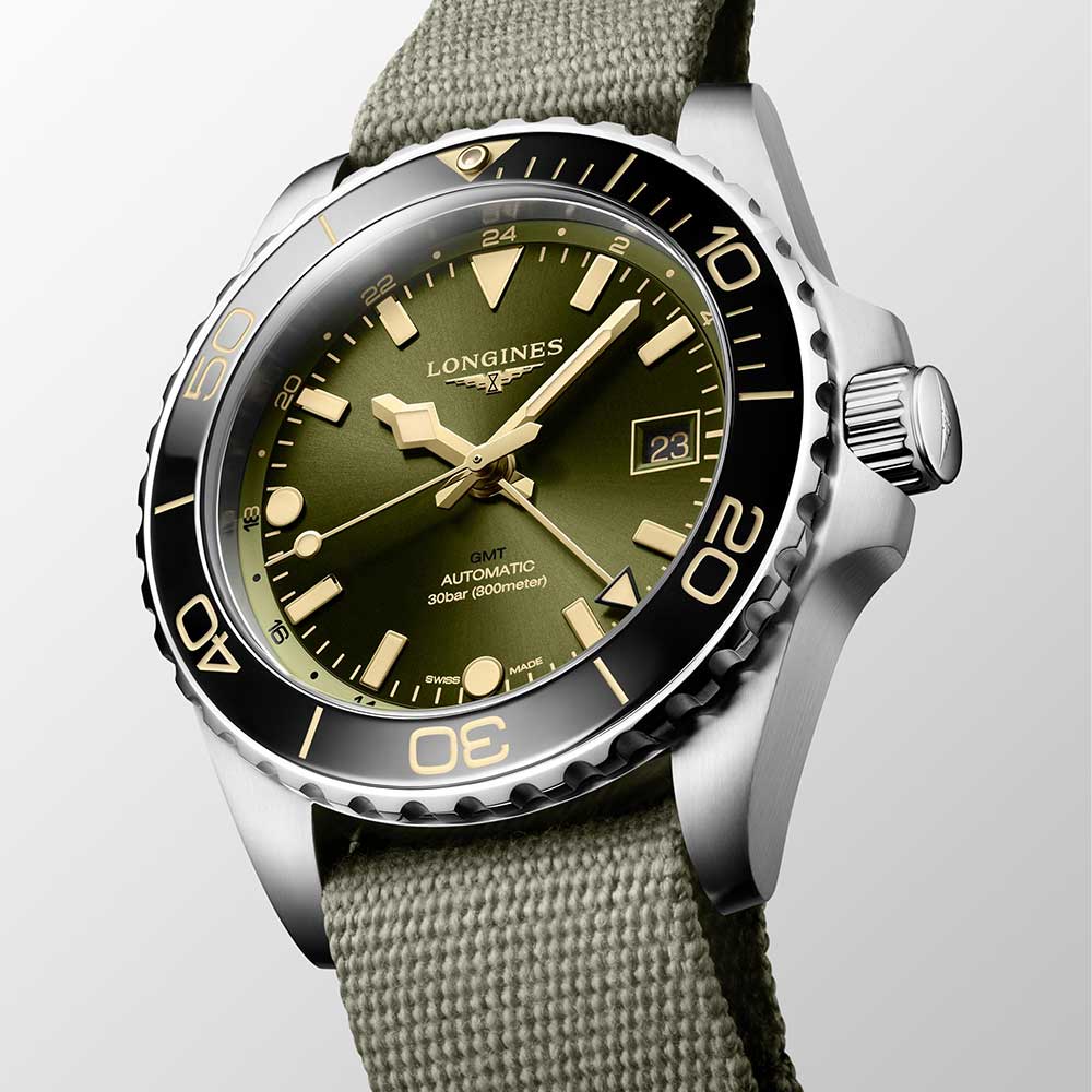 Longines Hydroconquest GMT Verde Nato 41 mm Uhr