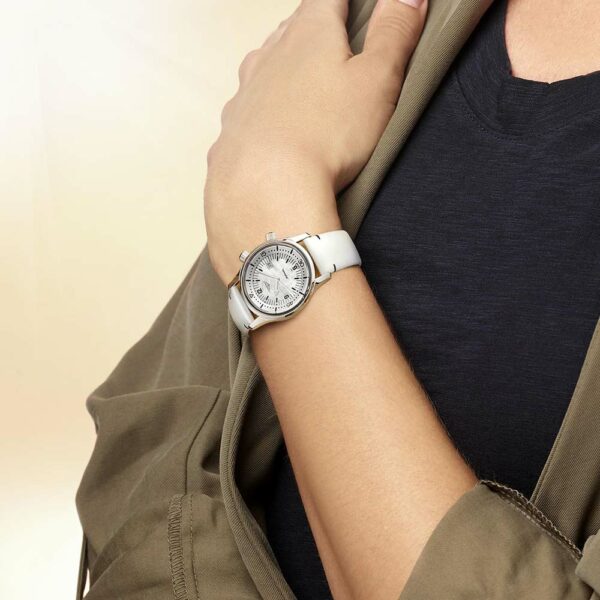 Longines Legend Diver Automatikuhr Perlmutt Stahl Weißes Leder 36 mm