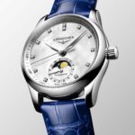 Uhr Longines Master Collection Lunar Phases Stahl Blau Leder 34 mm