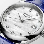 Longines Master Collection Automatikuhr aus Perlmuttleder Blau 34 mm