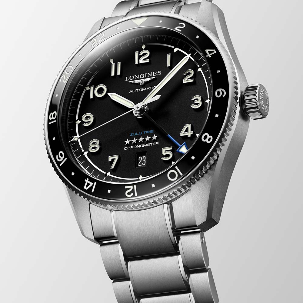 Orologio Longines Spirit Zulu Time Nero Automatico 42 mm