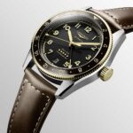 Longines Spirit Zulu Steel and Gold Leather Watch Anthracite 39 mm