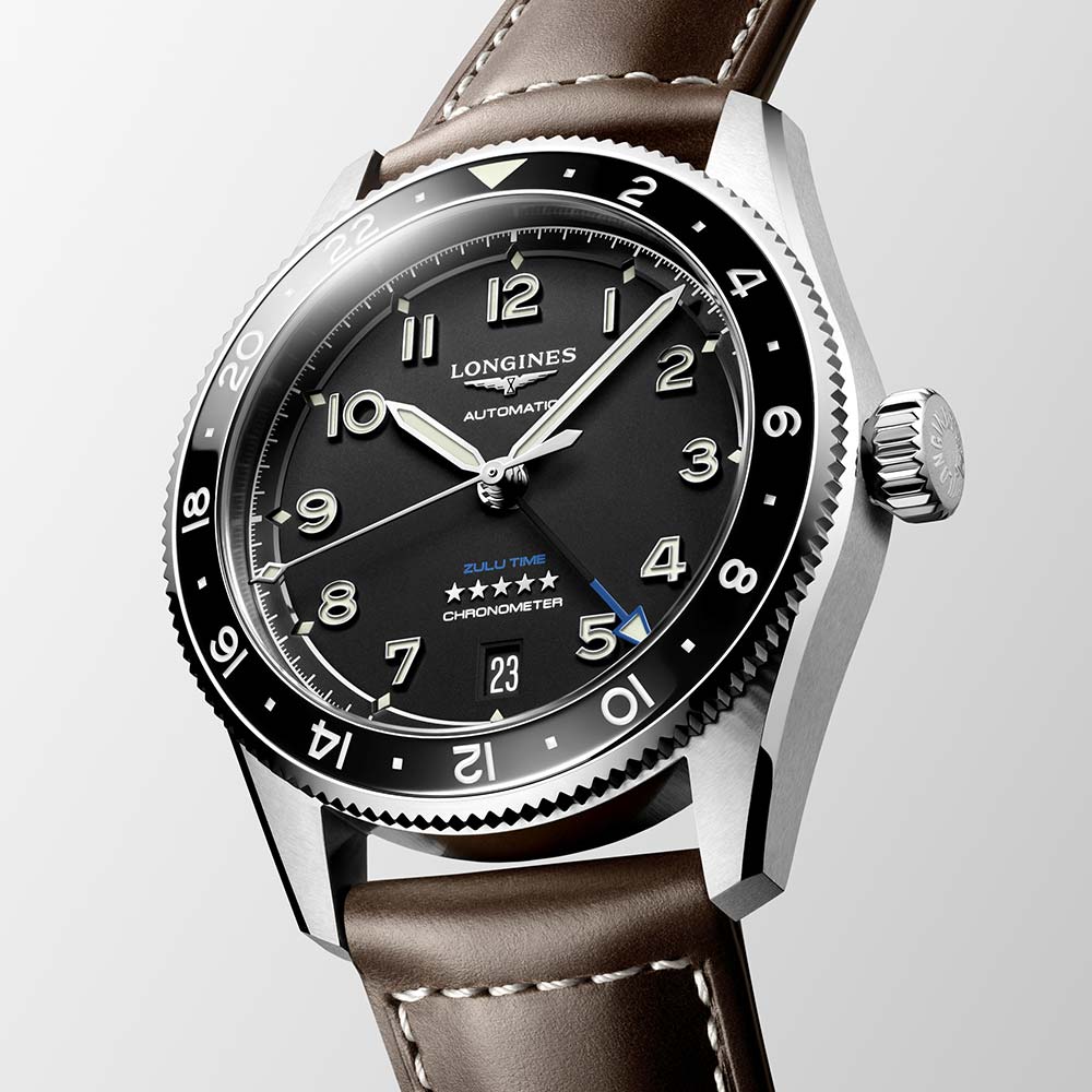 Longines Spirit Zulu Automatische Lederuhr Braun 39 mm