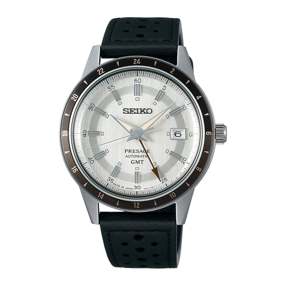 Seiko Presage GMT Weißes Leder 40,8 mm Uhr SSK011J1