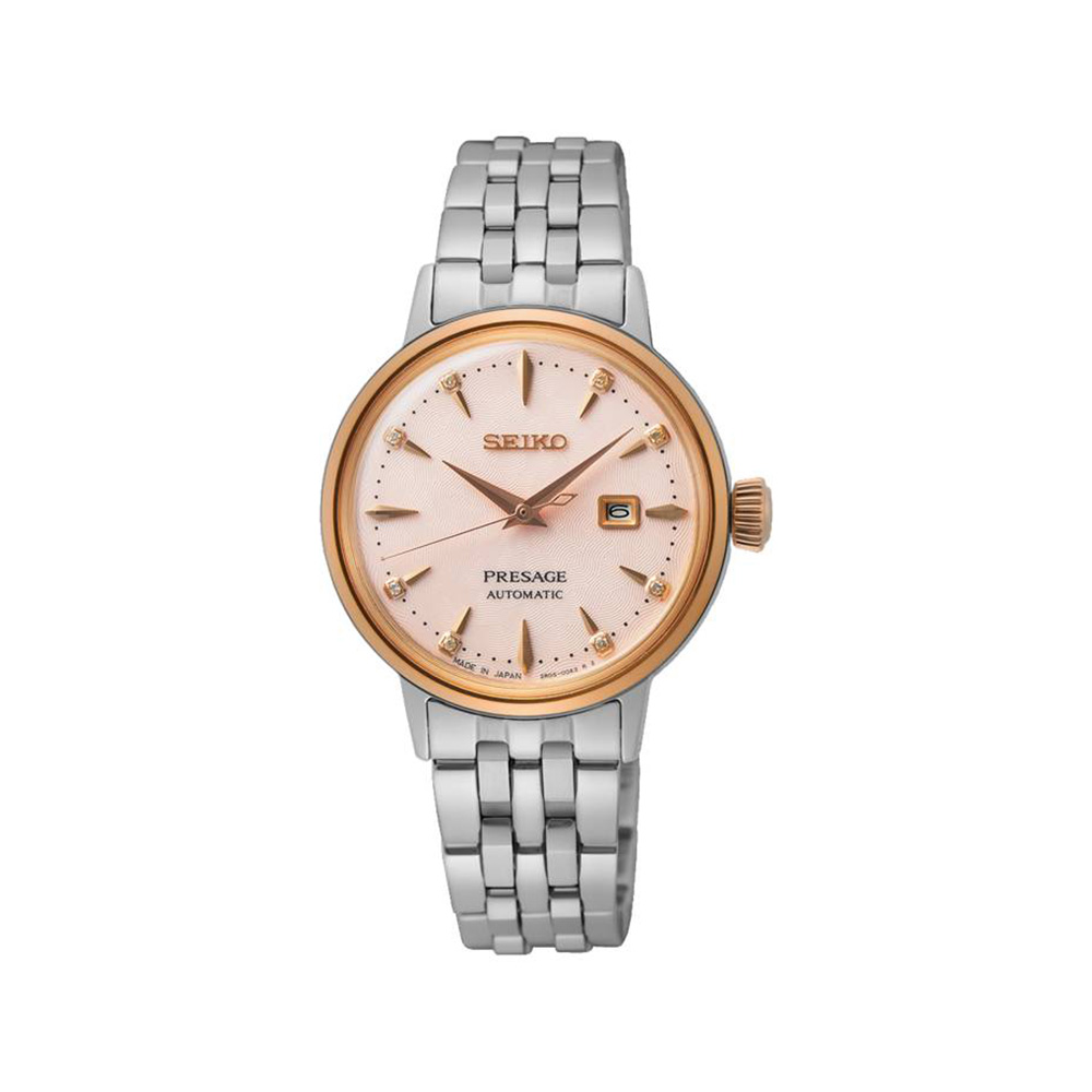 Seiko Presage Automatic Pink Steel with Diamonds 28mm Watch SRE012J1