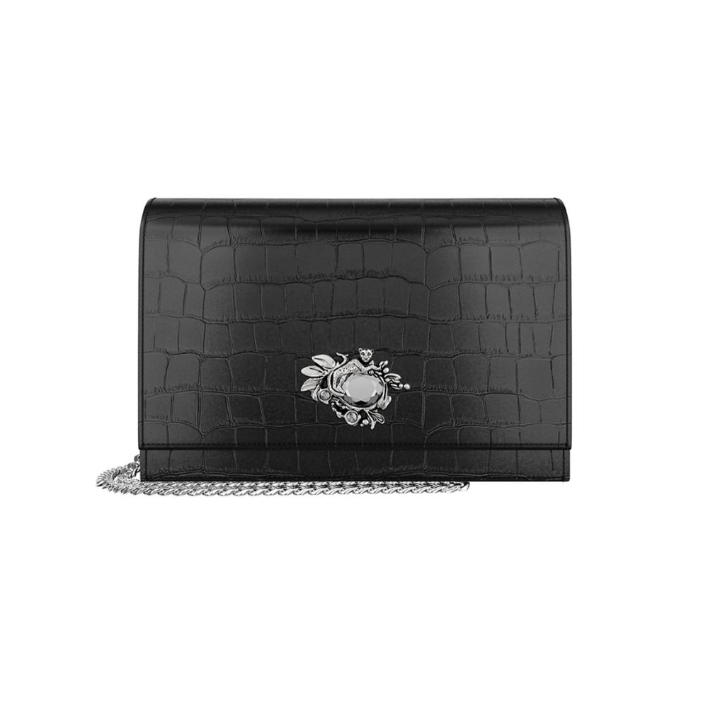 Pochette Giovanni Raspini Jungle Pelle Croco Nera 13 x 19,5 x 5 cm