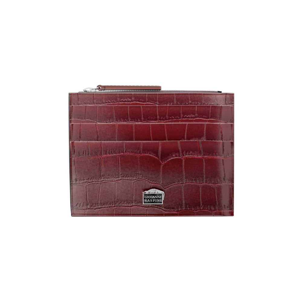 Portacarte Giovanni Raspini con Zip Pelle Croco Borgogna 8,5 x 10,5 cm