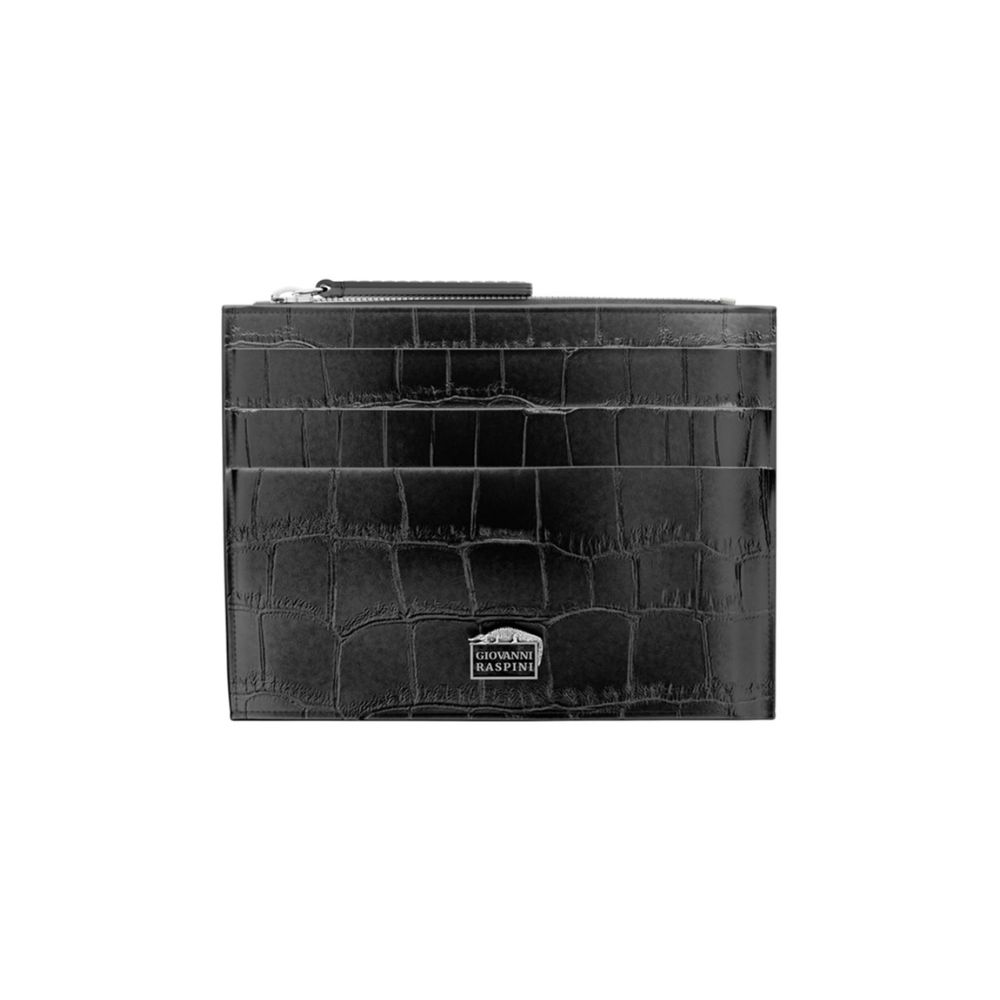 Portacarte Giovanni Raspini con Zip Pelle Croco Nera  8,5 x 10,5 cm