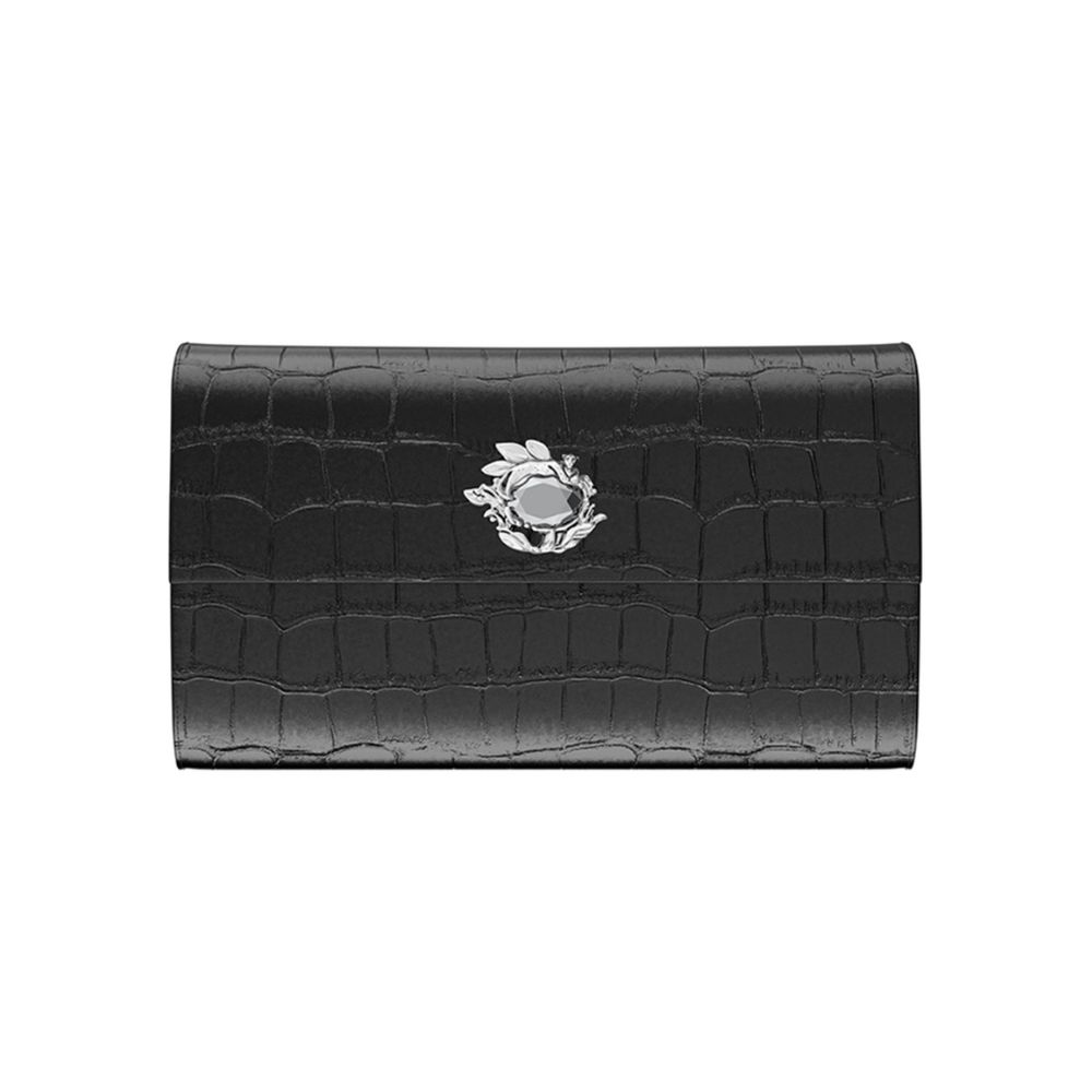 Portafoglio Giovanni Raspini Continental Jungle Pelle Croco Nera 11 x 19 x 3,5 cm
