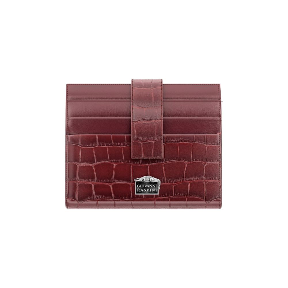 Portafoglio Portacarte Giovanni Raspini Pelle Croco Borgogna 9,3 x 10 cm