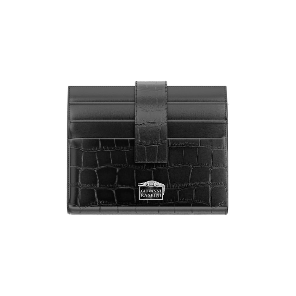 Portafoglio Portacarte Giovanni Raspini Pelle Croco Nera 9,3 x 10 cm