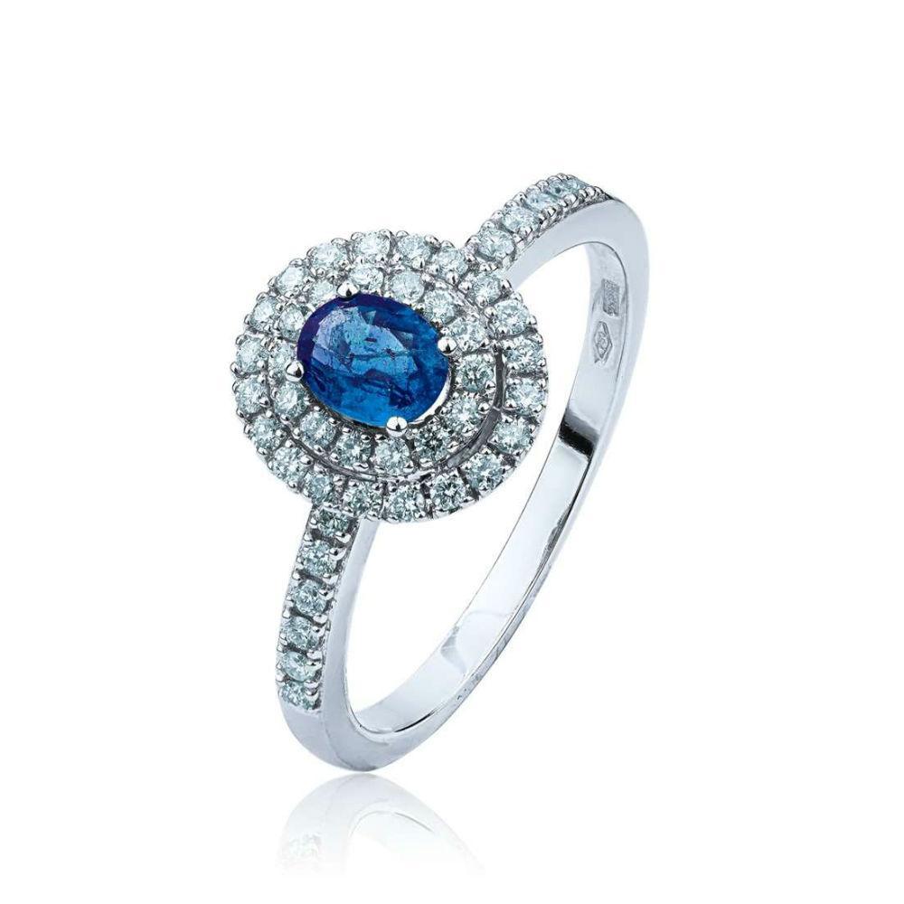 Fabio Ferro Ring in White Gold with Brilliant Cut Diamonds and Blue Sapphire 0.53 Carat