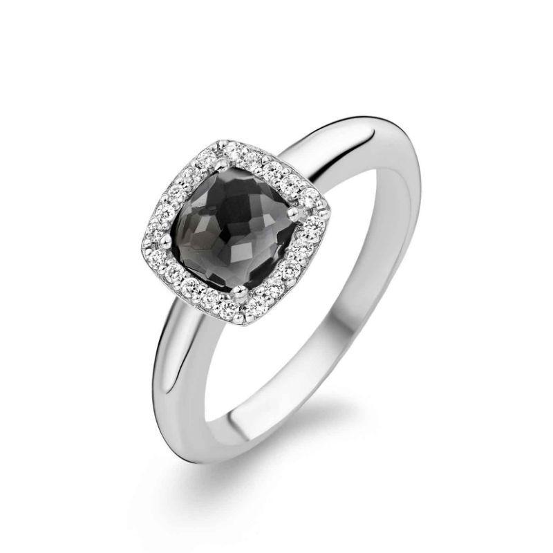 Ti Sento Milano Silver Ring With Smoked Crystal And Cubic Zirconia Pavè