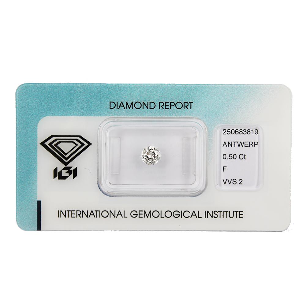 Investment Diamond in Blister Pack with IGI Certificate Brilliant Cut Carats 0.50 F VVS 2