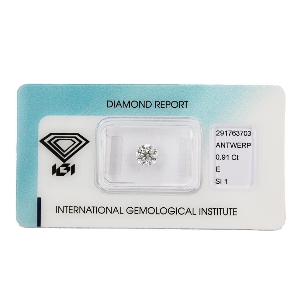 Investitionsdiamant in Blisterverpackung mit IGI-Zertifikat Brillantschliff Karat 0,91 E SI 1