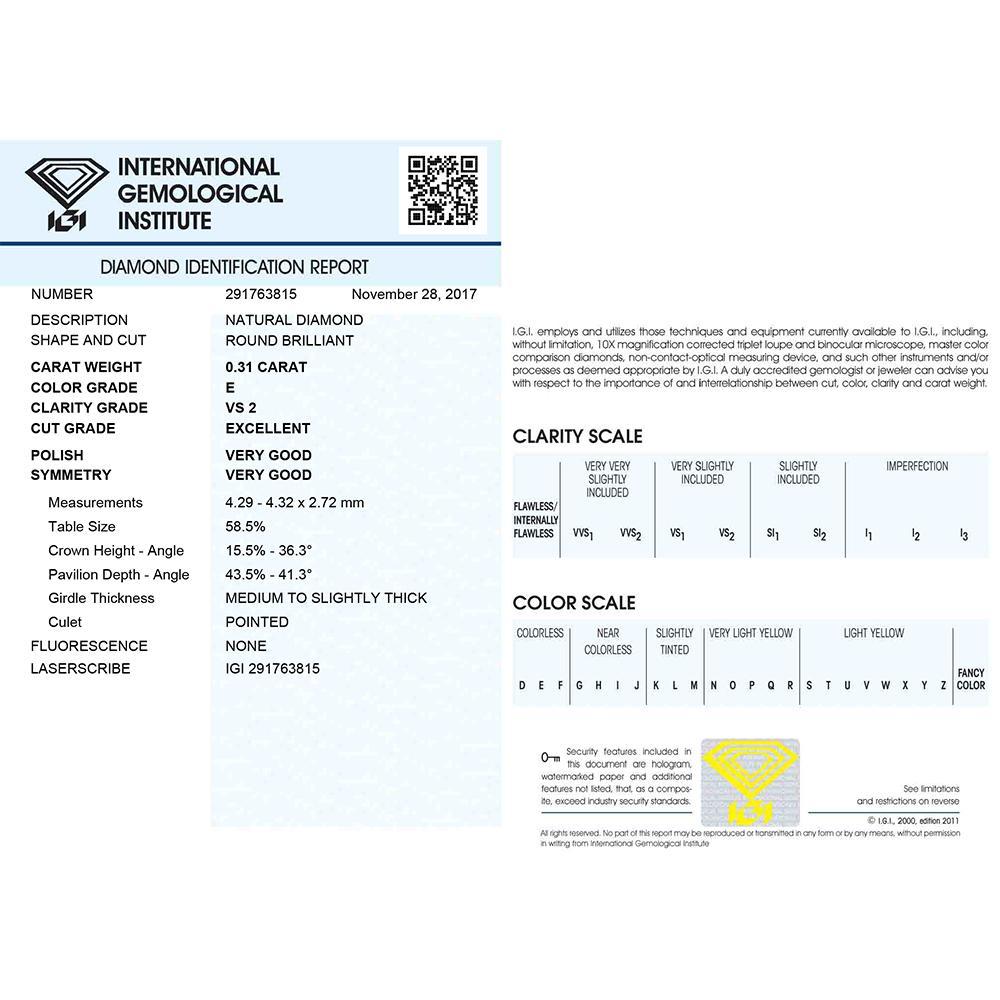 Investment Diamond in Blister Pack with IGI Certificate Brilliant Cut Carats 0.31 E VS 2