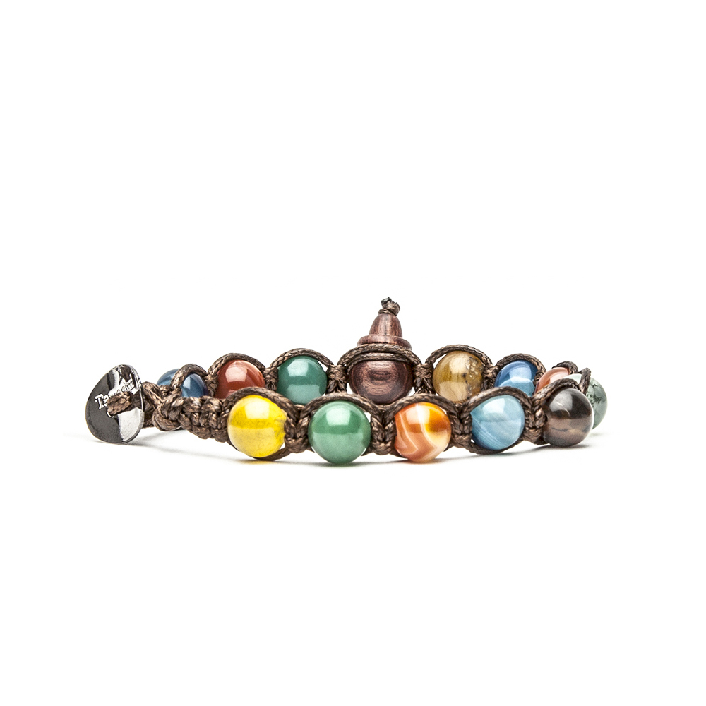 Tamashii Original Tibetan Bracelet with Striated Agate Mix of Colors