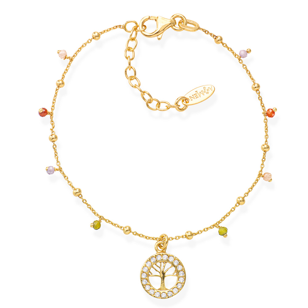 Amen Baum des Lebens Armband mit Zirkonen aus Sterling Silber Gelbgold plattiert