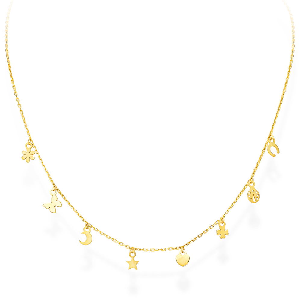 Amen Fantasy Lucky Charm Necklace in Yellow Gold Plated Silver