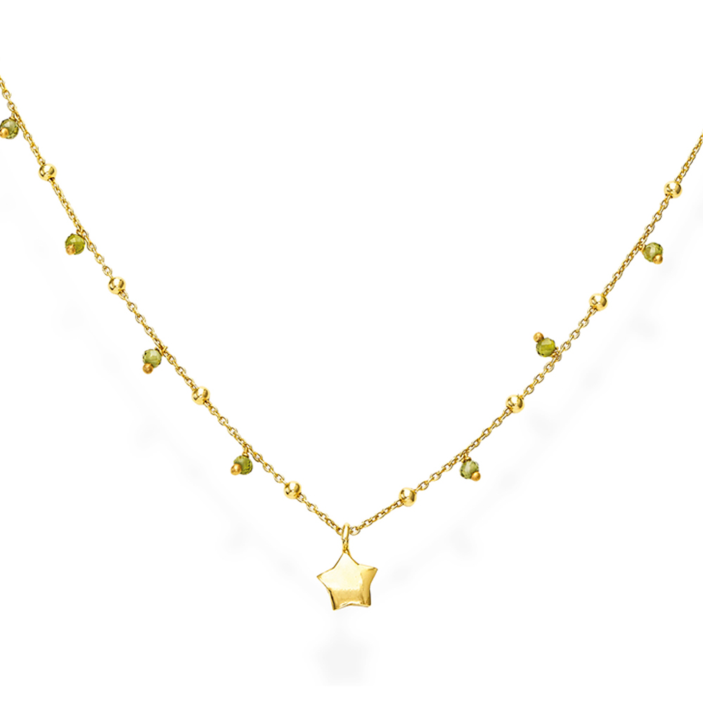 Amen Star Necklace in Yellow Gold Plated Silver with Green Crystals