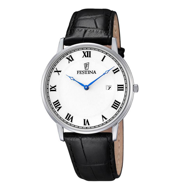 Festina Classic F6839/3 – Orologio Uomo Quarzo, Quadrante Bianco E Cinturino In Pelle Nera