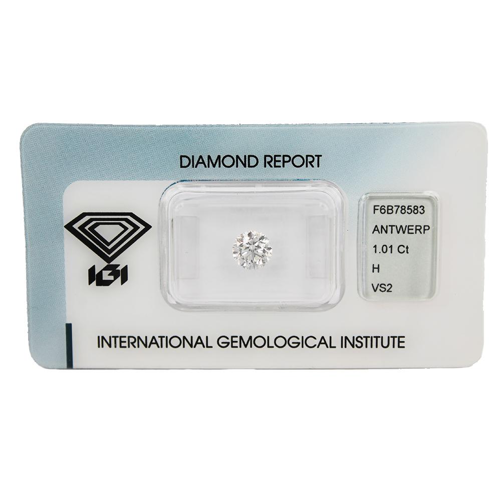 Investitionsdiamant in Blisterverpackung mit IGI-Zertifikat Brillantschliff Karat 1,01 H VS 2