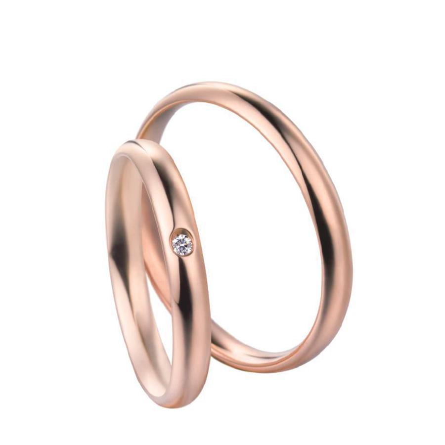 Pair of Polello wedding rings in pink gold with brilliant cut diamond