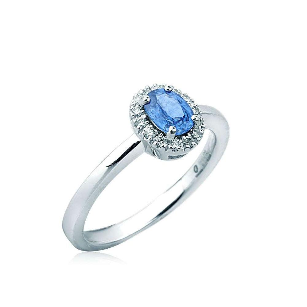 Women's White Gold Rosette Ring With Oval Cut Blue Sapphire And Diamonds Jewelry Valenza