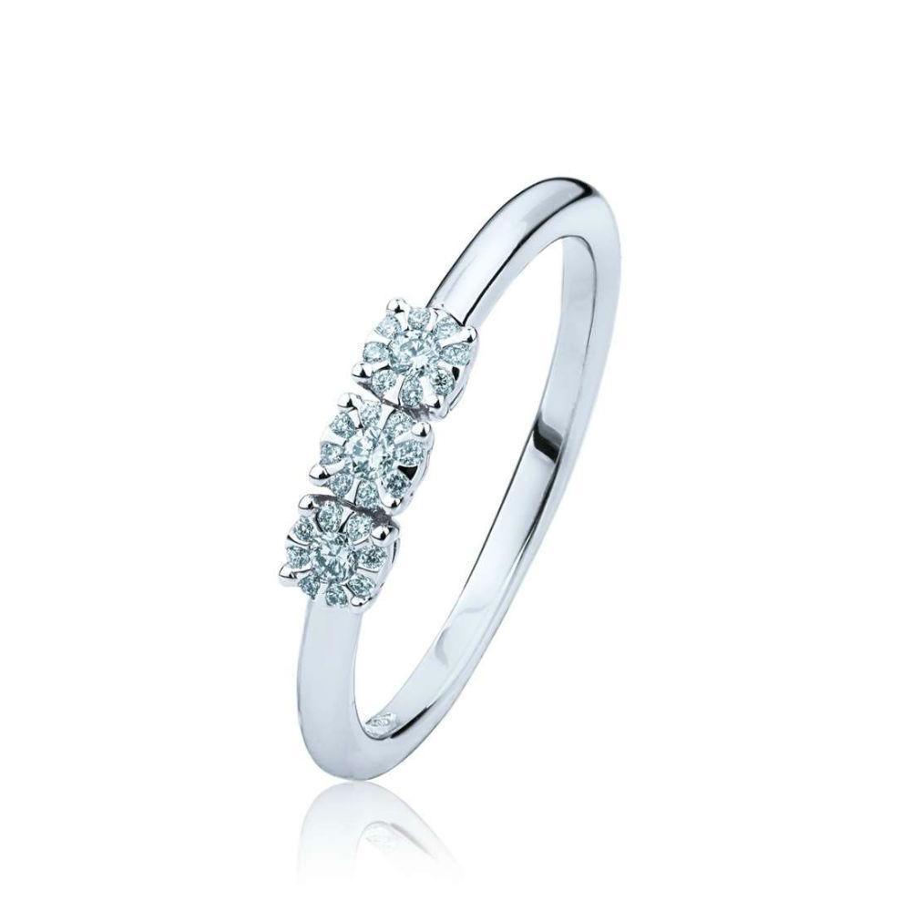 Women's White Gold Ring With Diamond Paved Trilogy With Invisible Setting Valenza Jewelry