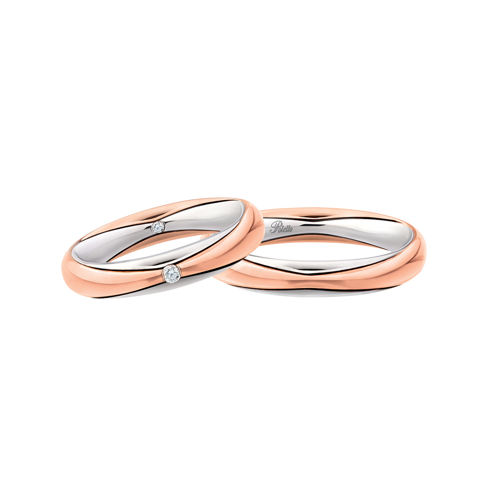 Pair Wedding Rings Polello Fiocco in White and Rose Gold with Diamond