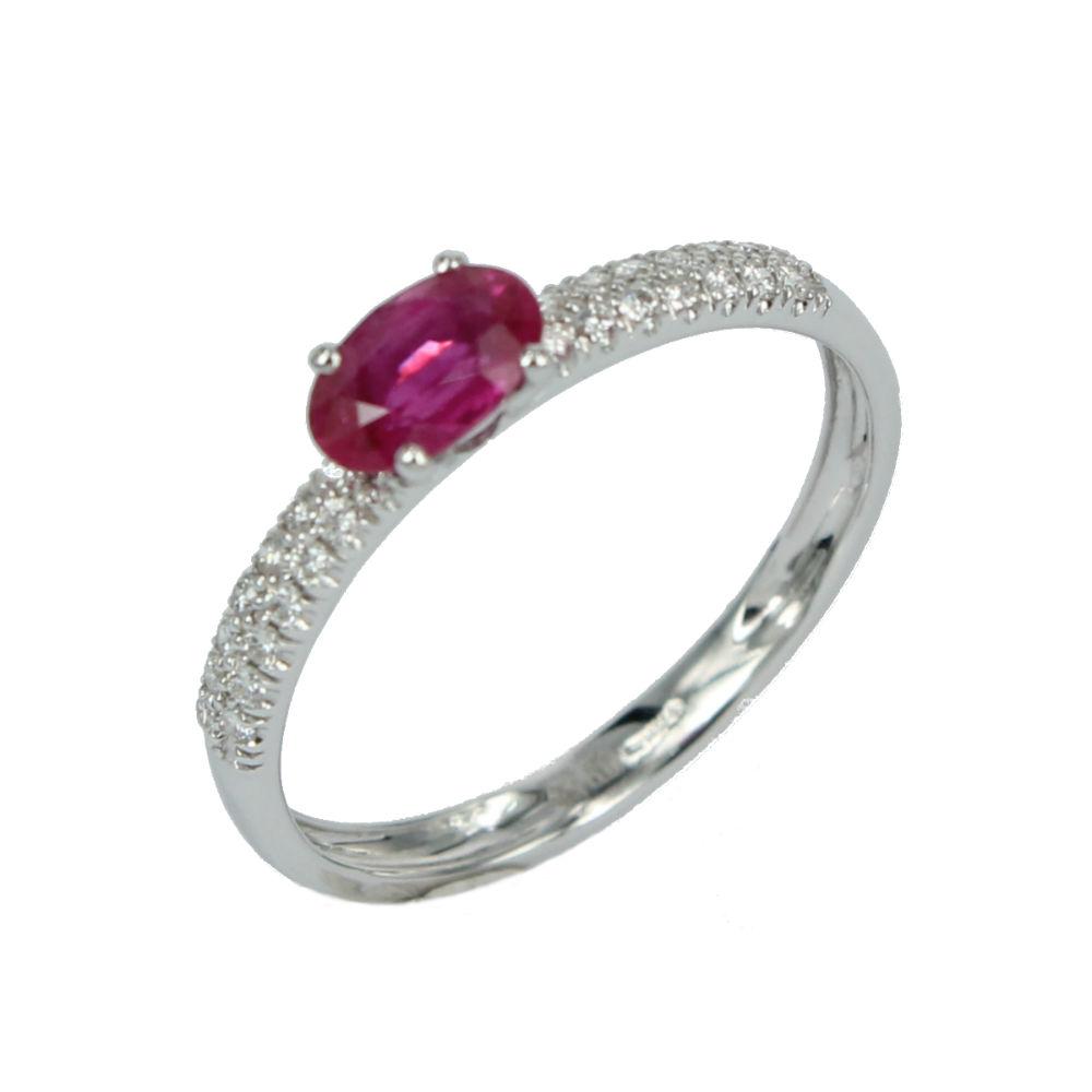 Fabio Ferro Ring in White Gold with Brilliant Cut Diamonds and Ruby 0.49 Carat